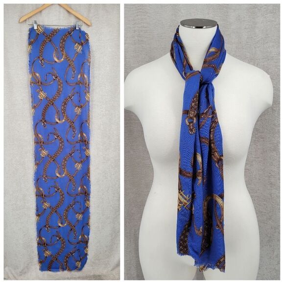 Ralph Lauren Blue Wool Equestrian Scarf Vintage 90s - Picture 1 of 12